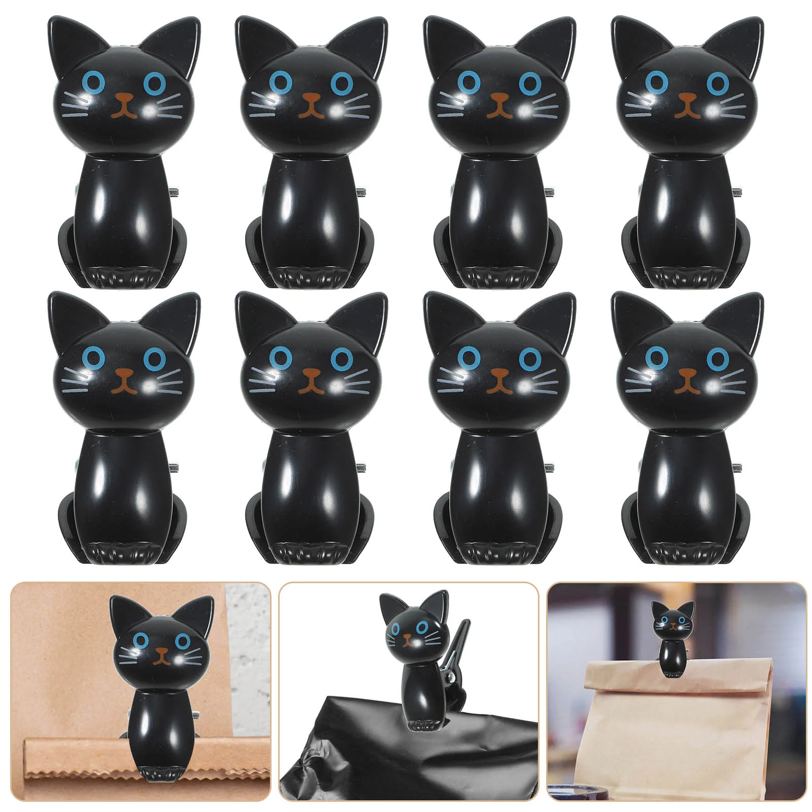 8 Pcs Pouch Sealing Clips Snack Bags Chip Photo Reusable Plastic Small Multi-purpose Cute Cat