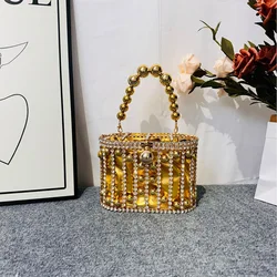 Hollow Pearl Beads Fashion Premium Crystal Rhinestone Evening Bag Women's Handbag Luxury Wedding Party Clutch Bag Crossbody Bag