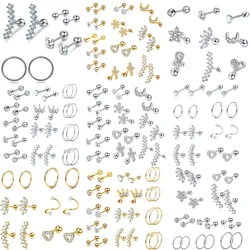 24/36PC Fashion Crystal Zircon Cartilage Earrings Set Women Spiral Tragus Earrings Stainless Steel Hoop Earring Body Jewelry