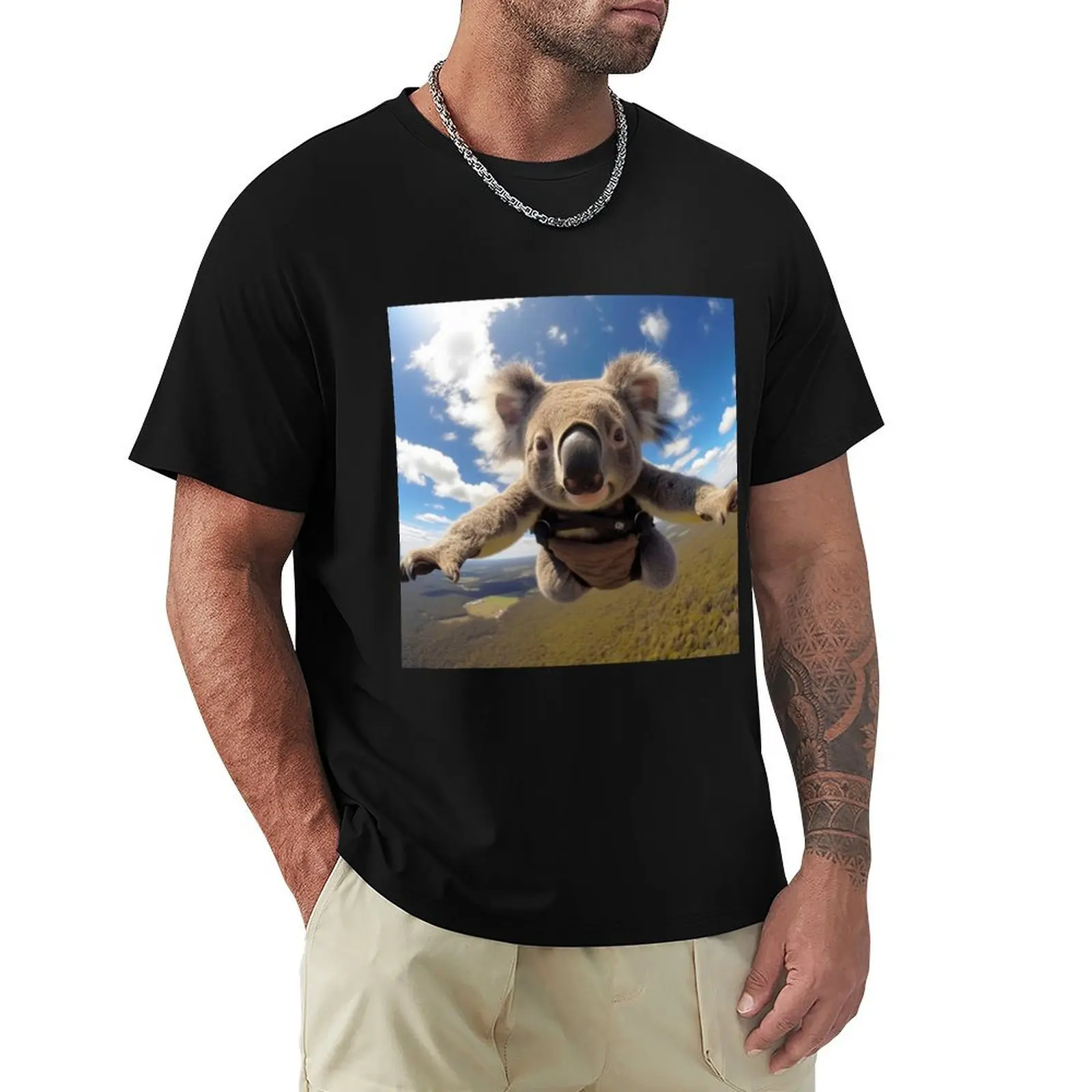 The Aerial Koala: Soaring Through the Sky T-Shirt Basic Simple Casual Short Sleeve Tee