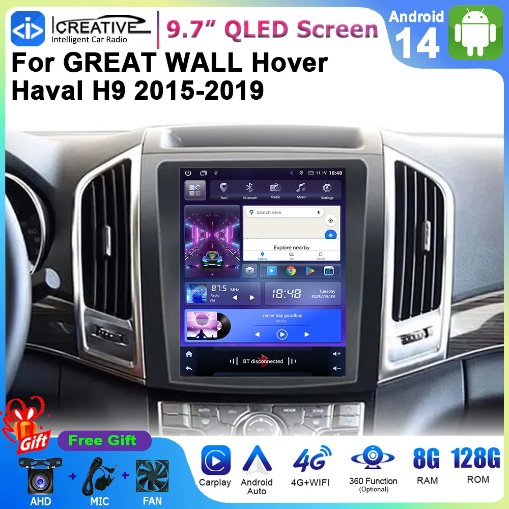 Автомобильный мультимедийный плеер Android 14 для Hover Haval H9 2015-2019 9,7 дюйма Tesla Style с вертикальным HD-экраном Carplay Auto Stereo Navi HU Автомобильный мультимедийный плеер Android 14 для Hover Haval H9 2015-2019 9,7 дюйма Tesla Style с вертикальным HD-экраном Carplay Auto Stereo Navi HU