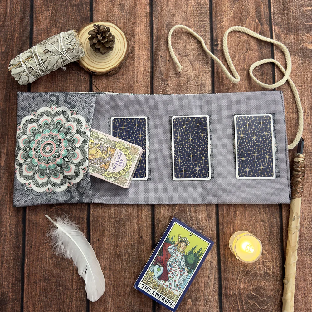 Mandala Tarot Karte Aufbewahrungstasche Tarot Karten Tischdecke für Wahrsagerei Bohemian Wrap Pouch Oracle Angel Card Rune Aufbewahrungstasche