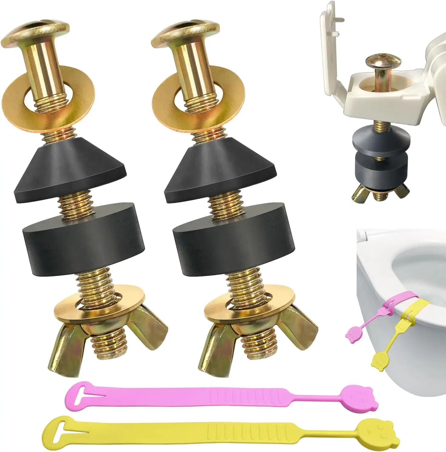

Toilet Seat Screws Replacement Kit - Metal Bolts with Rubber Washers for Stable Top Mount Hinges (2 Pack)