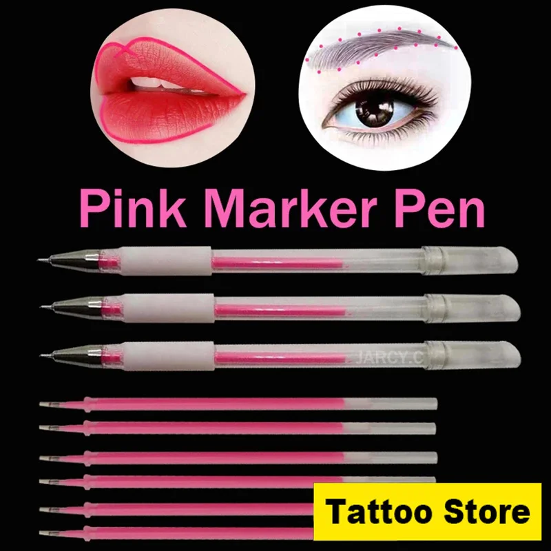 

50pcs Pink Tattoo Pen Pmu Brow Pink Surgical Marker Pen for Permanent Makeup Eyebrow Lip Scribe Permanent Pen Tattoo Accessory