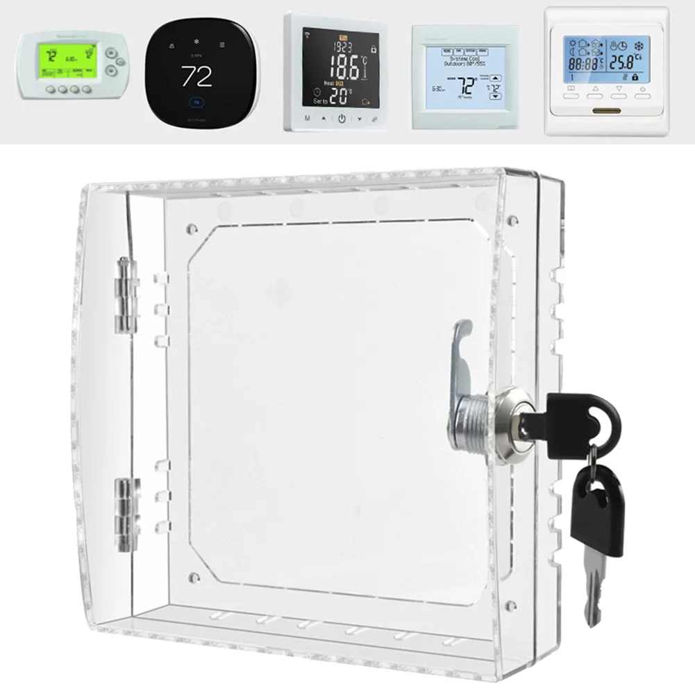 Transparent Acrylic Thermostat Guard With 2pcs Keys & 4pcs Screws Lockable Ac Lock Box Cover Thermostat On Wall Cover 16*15*6cm