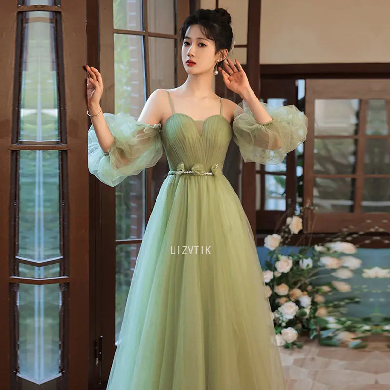 Green Long Sweat Wedding Dresses Women Princess Half Sleeve Photos Shoot Dresses 2025 New Banquet Party Ball Prom Dress Gown
