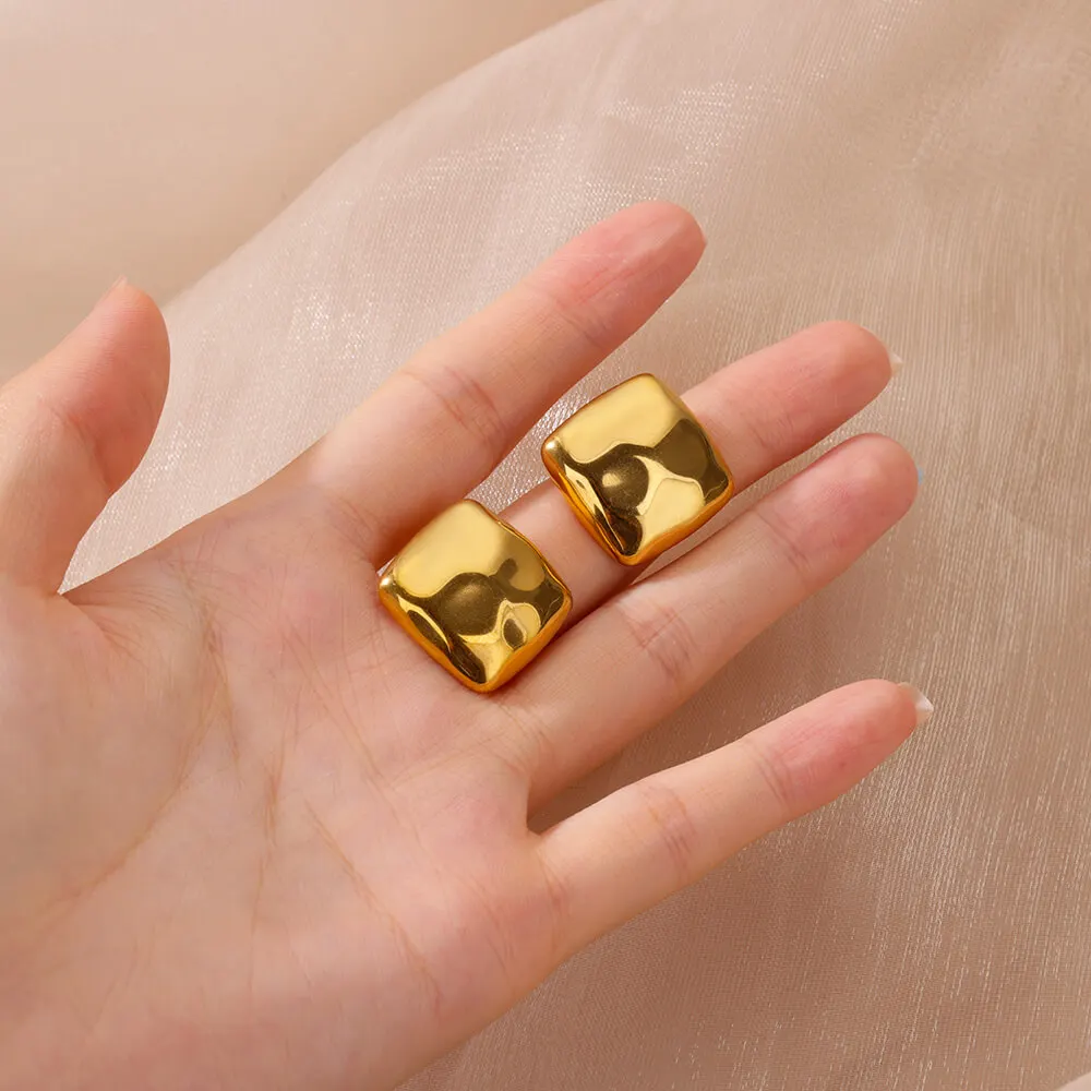 Stainless Steel Square Stud Earrings For Women Gold Plated Geometric Earring 2024 Trendy Weeding Jewelry Accessories Gift