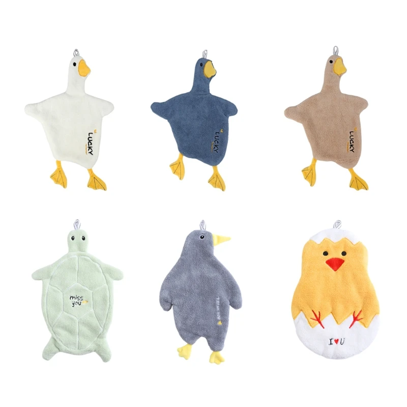 Funny Cartoon Animal Duck for Turtle Penguin Chick Lovely Wipe Towel Super Absorbent Soft Coral Fleece Hanging Hands Tow