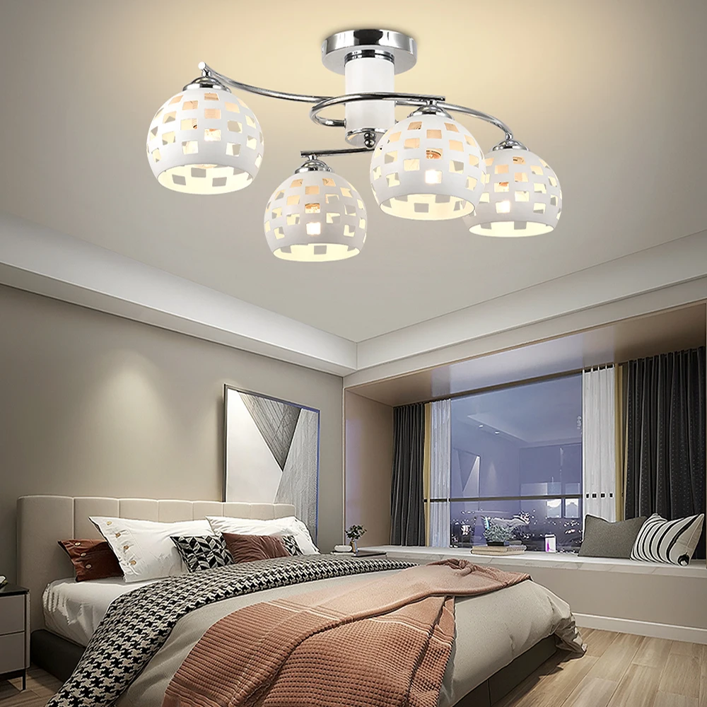 Modern LED ceiling chandelier lights for living room bedroom Dining Study Room White Black Body E27 lamp cap Home Decor Lights