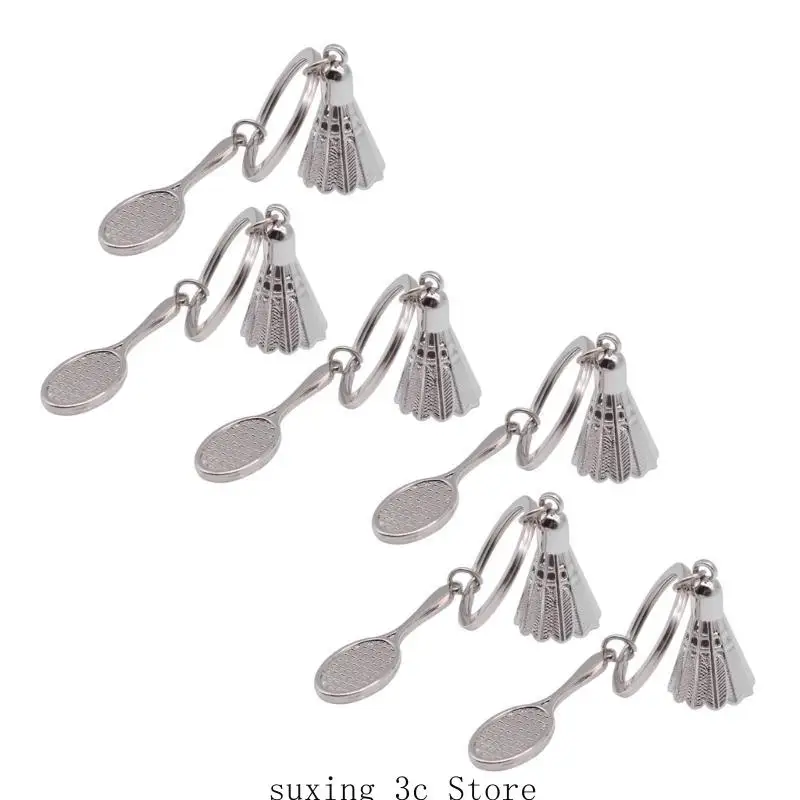 

6 Pcs Badminton Pendant Hangings Ornament Shuttlecock Keychain Charm Sport Keyring Badminton Racket Car Key Chain