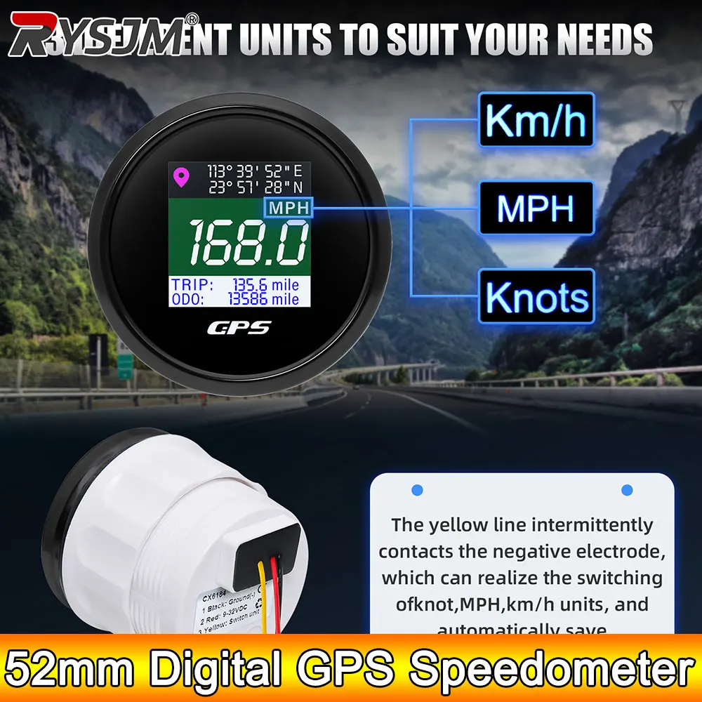 

AD TFT экран 52 мм цифровой GPS спидометр водонепроницаемый одометр регулировка Mph Knot км/ч датчик скорости для лодки, автомобиля, яхты 12 В 24 В