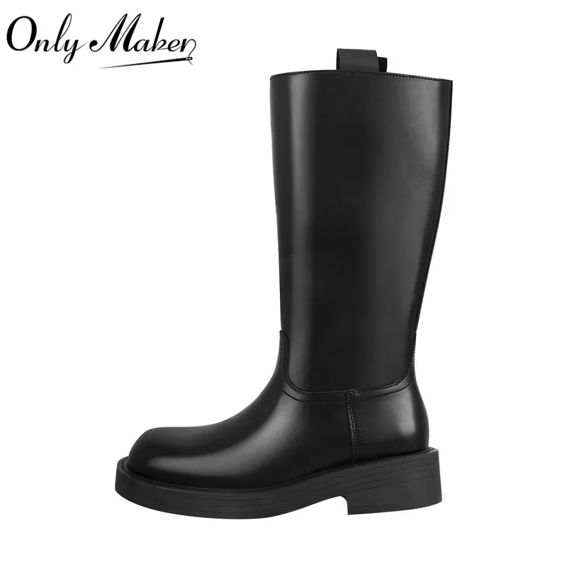 Onlymaker Women Black Knee High Boots High Heeled Autumn Winter Warm Woman Snow Motorcycle 2022 Fashion Boots