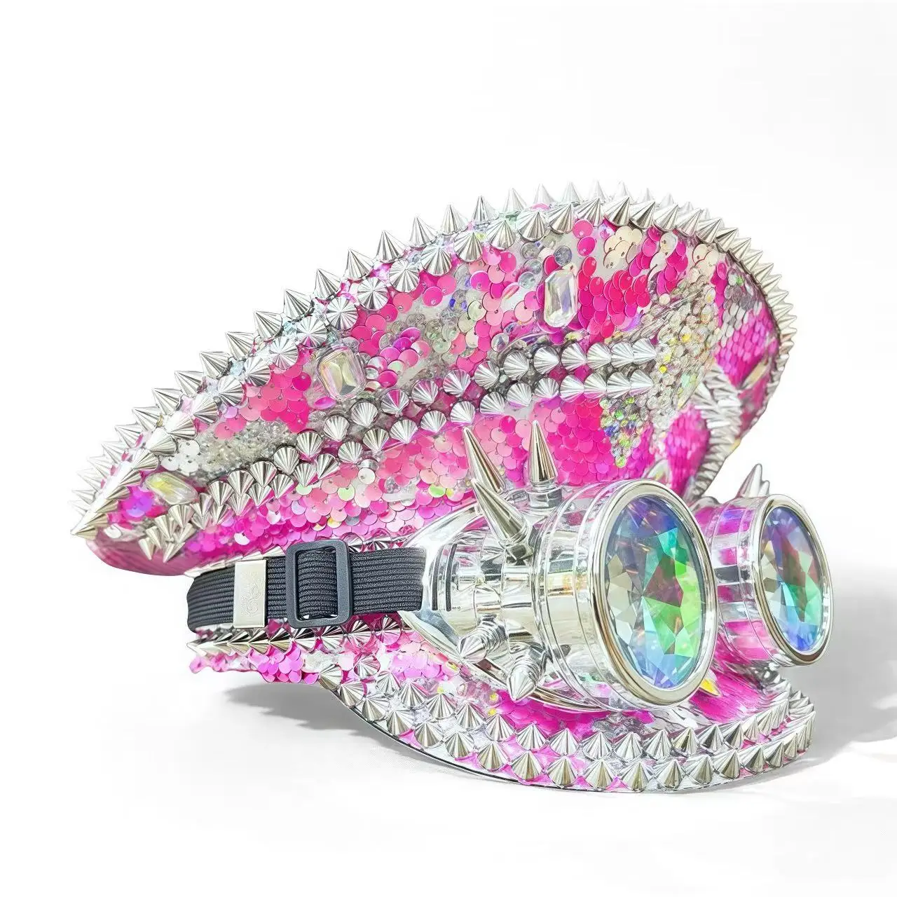 Steampunk Captain Hat Rhinestone with Goggles for Burning Man Festival Woman, Military Accessories & Cap for Man