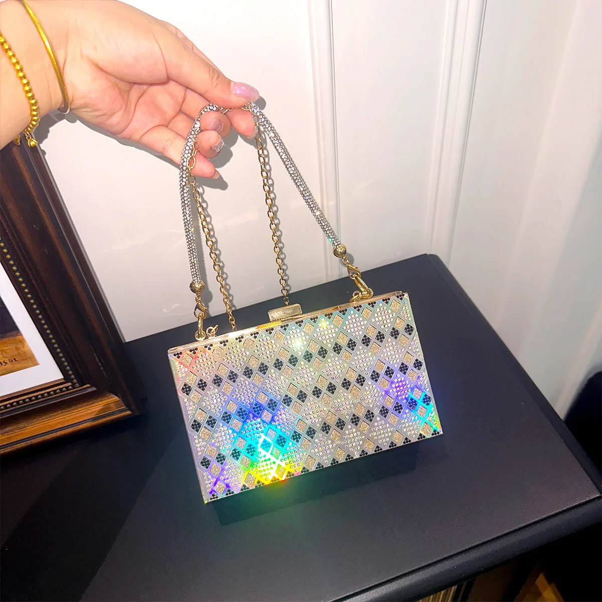 

JIOMAY 2025 New Acrylic Clutch Bag for Women - Sparkling Luxury Evening Purse, Elegant Box Party Bag with Crystal Decor