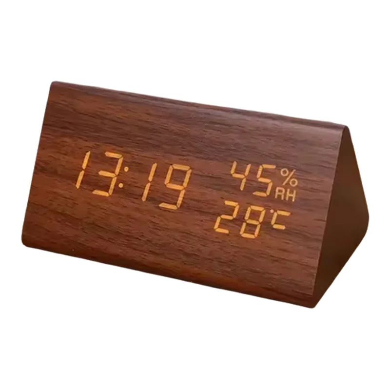 

AT43-LED Student Clock Simple Wooden Clock Temperature Display Sound Control Clock Desktop Home Decorative Ornaments