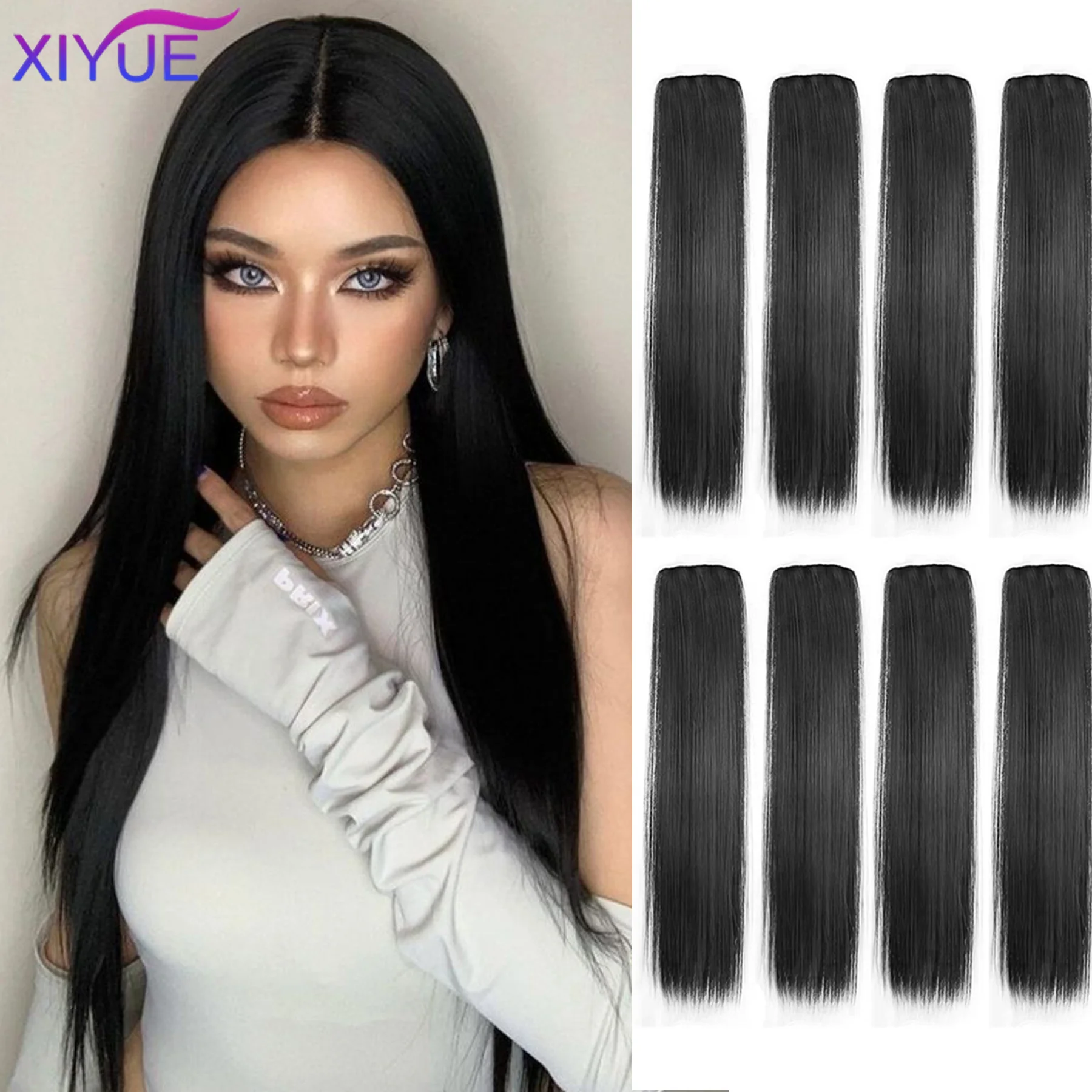 Synthetic Wig Pieces Increase Hair Volume And Fluffy Four-piece Black Llong Straight Wig Seamless Invisible Long Hair Extensions