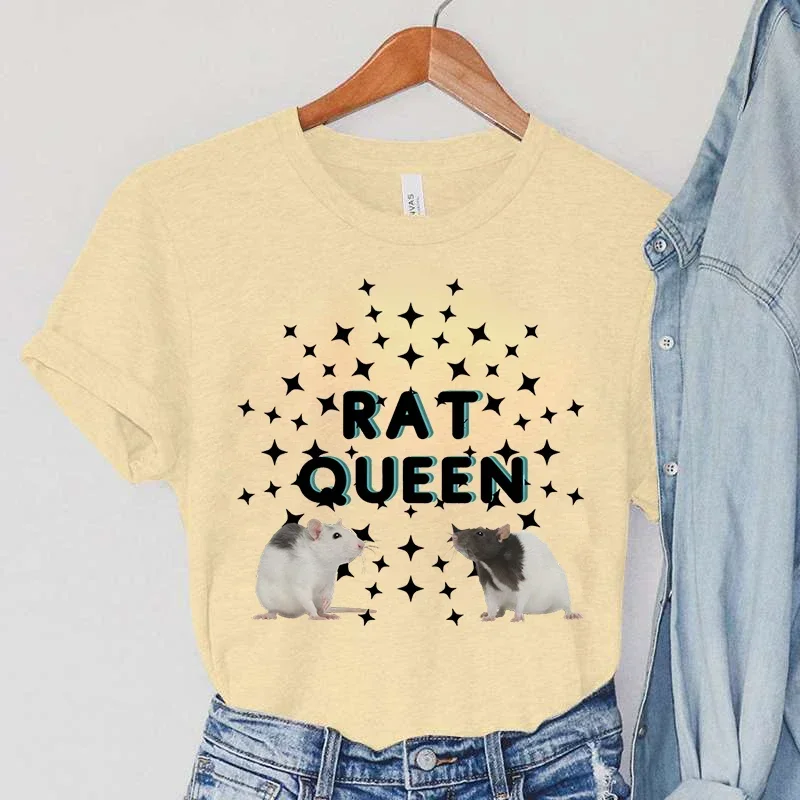 Rat T-Shirts Women\'s Rat Queen Clothing Harajuku Stars TShirts Vintage Animal Fashion Female TShirts Rat Casual Women T-Shirts