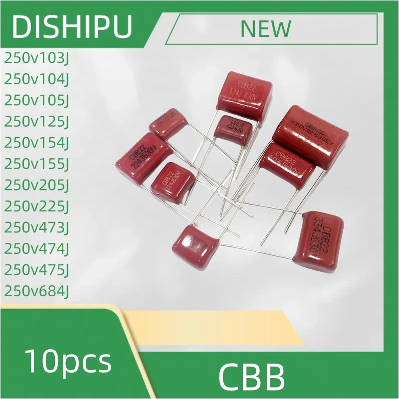 10PCS CBB capacitor 250v103J 250v104J 250v105J 250v125J 250v154J 250v155J 250v205J 250v225J 250v473J 250v474J 250v475J 250v684J