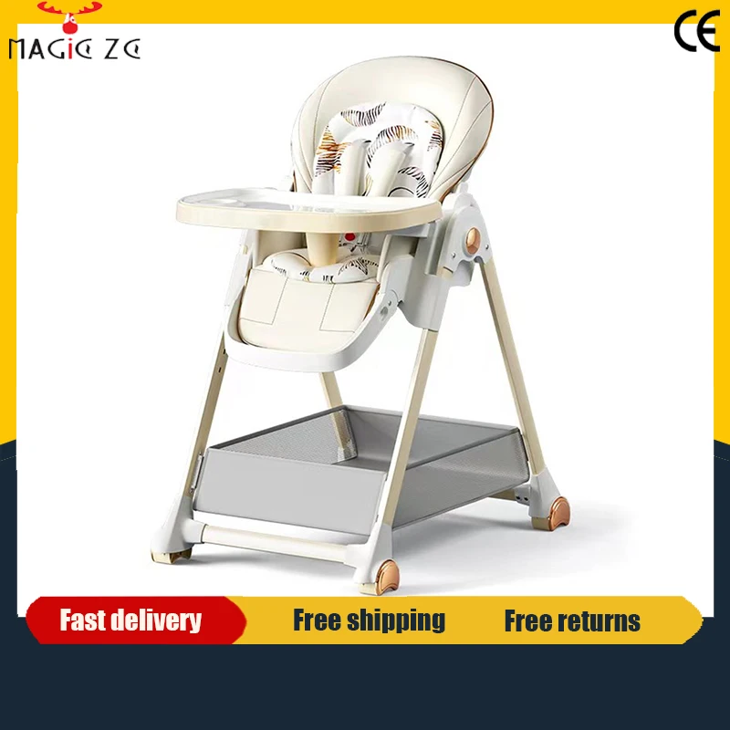 Chaise haute légère pour bébé, chaise d'alimentation pour bébé, dossier réglable, plusieurs hauteurs, chaise haute pliable et portable, plateau double couche, harnais de sécurité à cinq points,