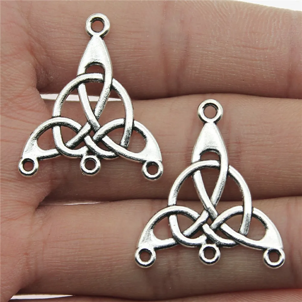 WYSIWYG 10pcs 28x25mm Vintage Jewelry Making Antique Bronze Color Earring Connector Charms Porous Triquetra Earring Connector