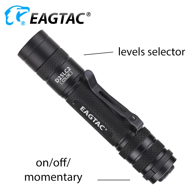 EAGTAC D25LC2 اللون أحمر أخضر أزرق أبيض التكتيكية مصباح ليد جيب 3 طرق ستروب الصيد الشعلة 18650 CR123A بطارية مصباح جيب