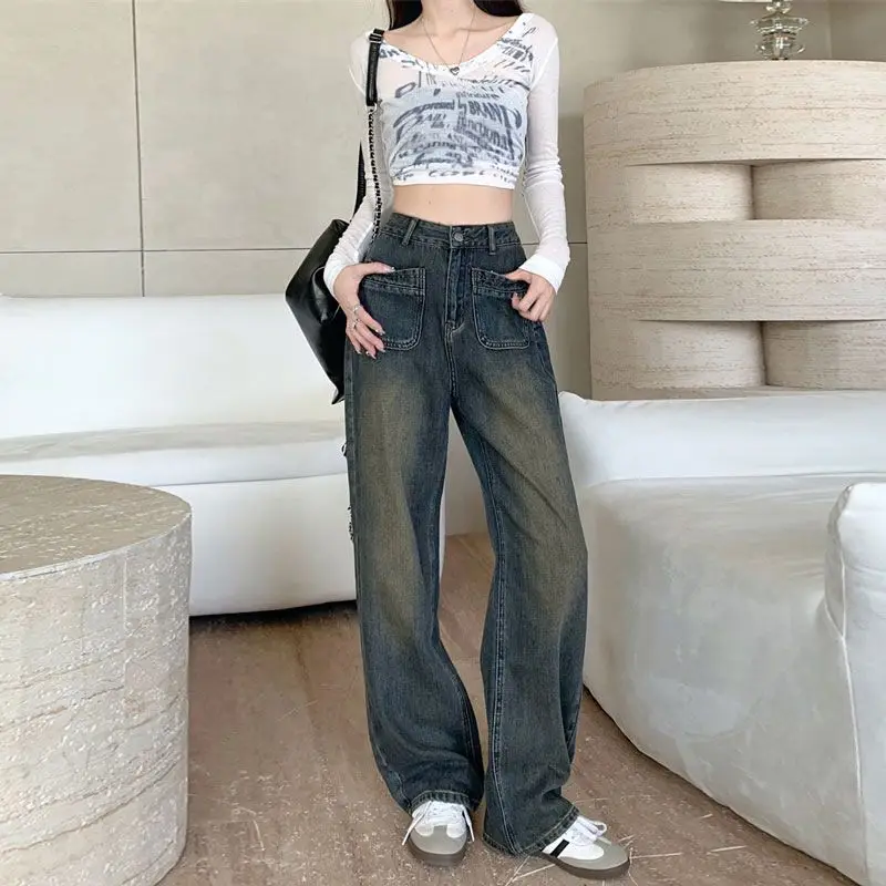 2025 Fashion New Women Autumn Wide Leg Jeans  Loose Denim Pants Korean Female High Waist Urban Straight Long High Street Trouser