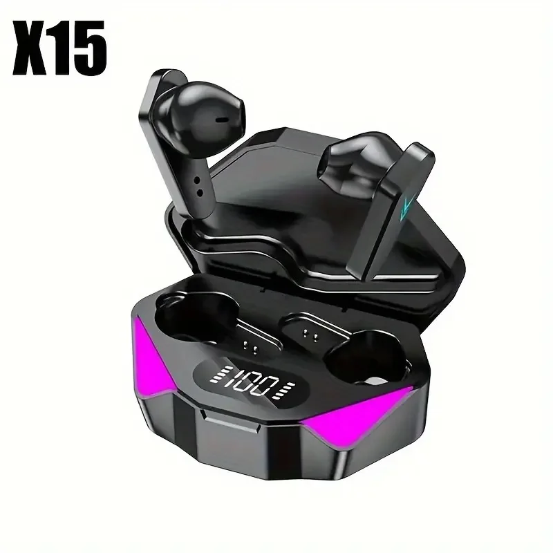 X15 Bluetooth Earbuds With LED Display, Mechanical Design Tech Look, Gaming Style, Long Playtime, Touch Button HiFi 9D Stereo