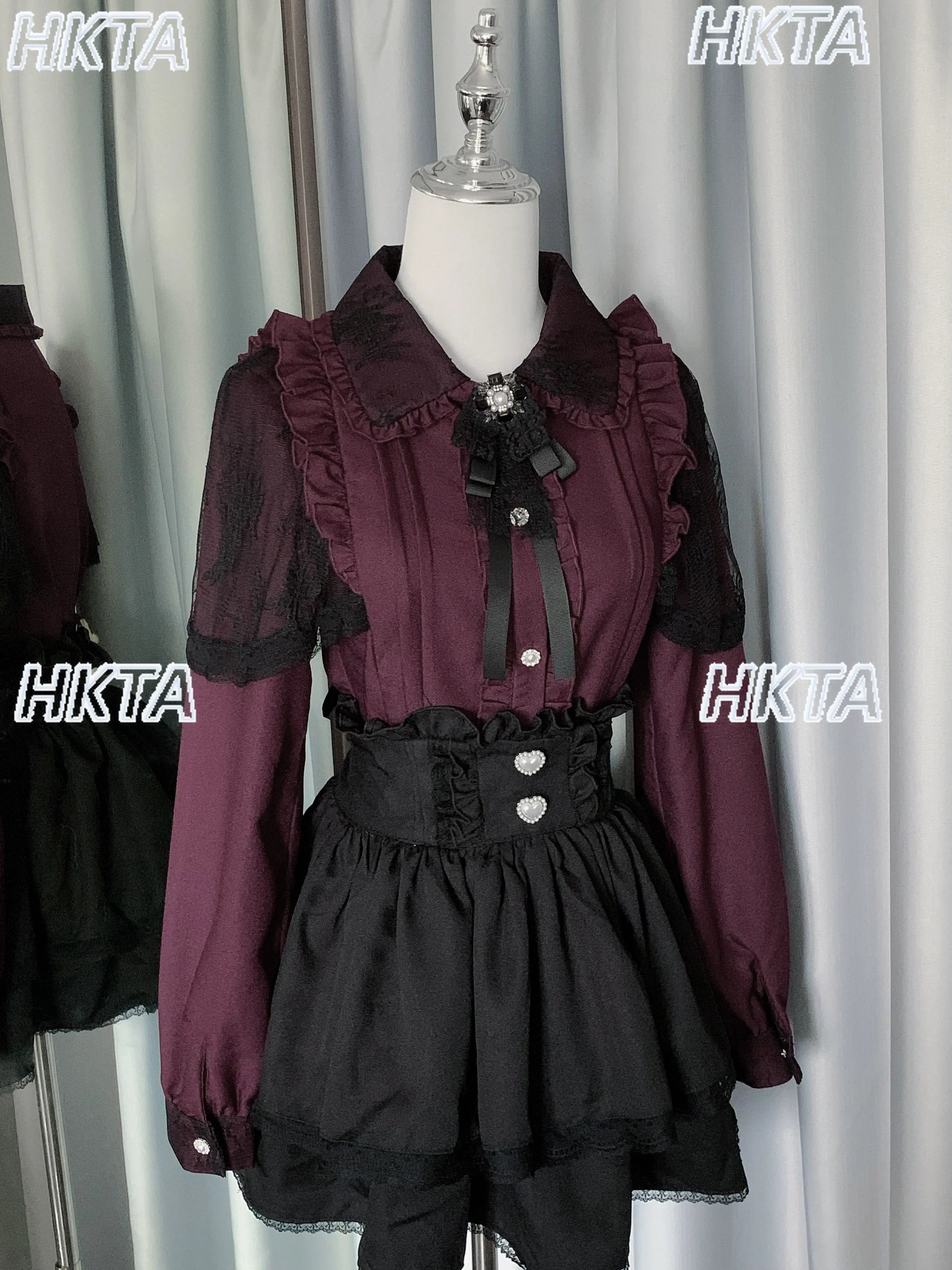 

Japanese Style Two Dimensional Lace Bow Polo Collar Long Sleeved Shirts Top A Line Pleated Plaid Lolita Skirt Set Women Outfits