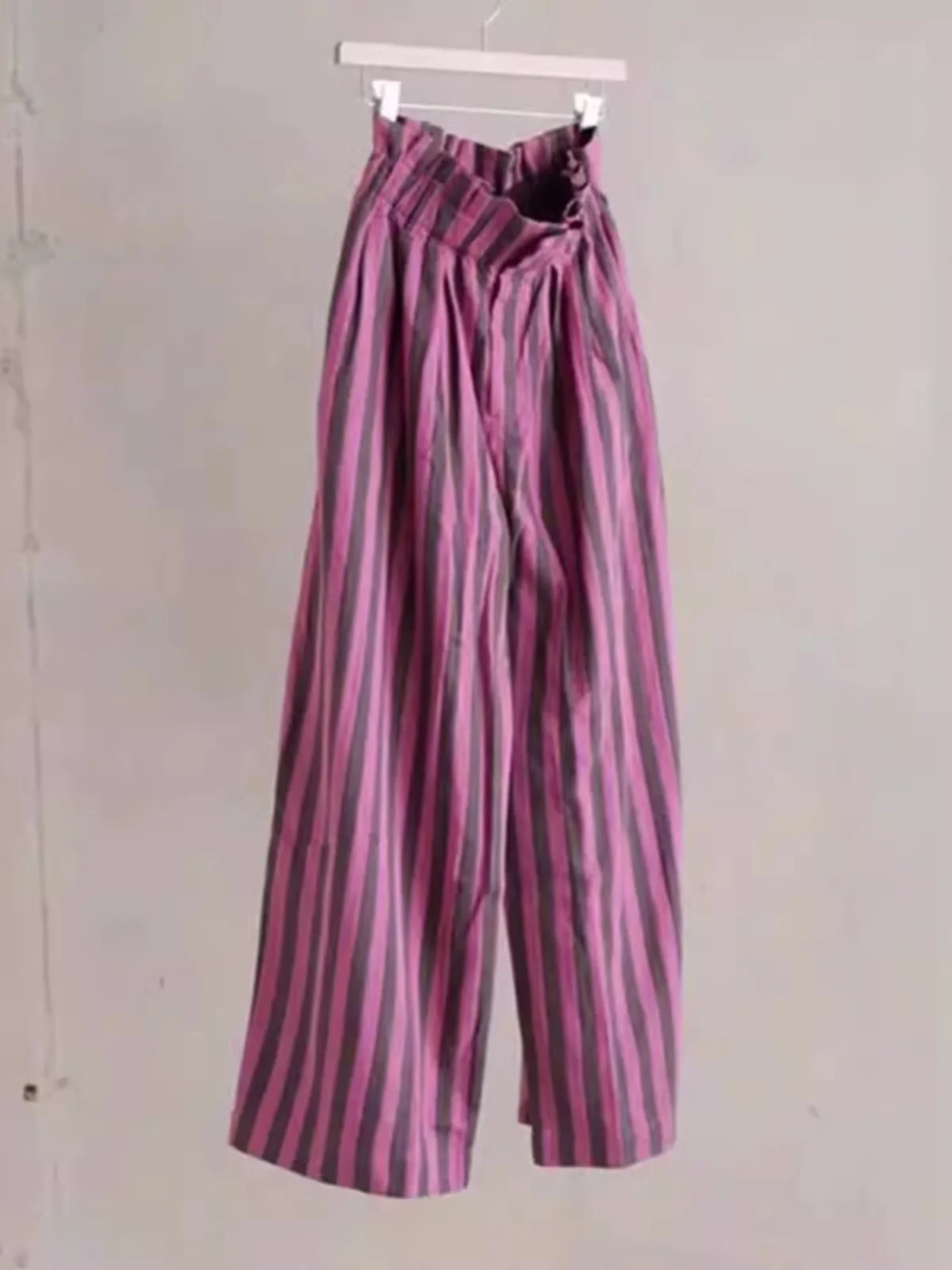 سراويل واسعة الساق مخططة باللون الأرجواني بتصميم كلاسيكي فضفاض مستقيم غير رسمي بنطلون طويل للربيع والصيف نمط جديد على الطراز ...