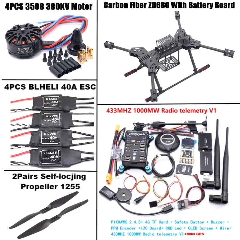 NUOVO ZD680 PIXHAWK2.4.8 M8N Kit telaio esacottero con braccio pieghevole hexacottero completamente in fibra di carbonio per robot con carrello di atterraggio non gonfiabile