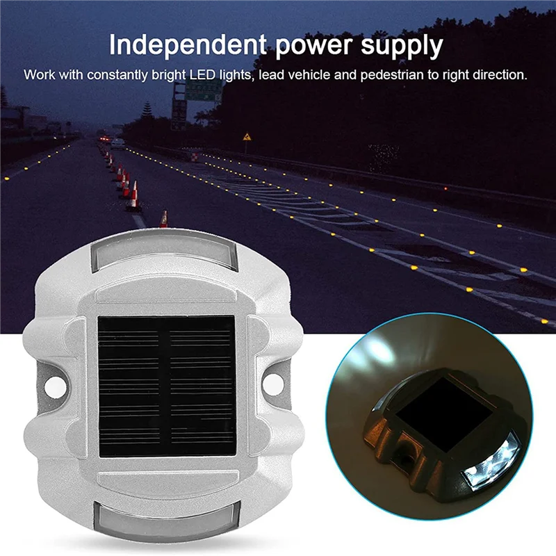 

ABLQ Reusable Solar Road, 2Pcs 6 LED Stud Lights Ground Garden Lawn Path Deck Dock White Warning Lights(2Pcs)