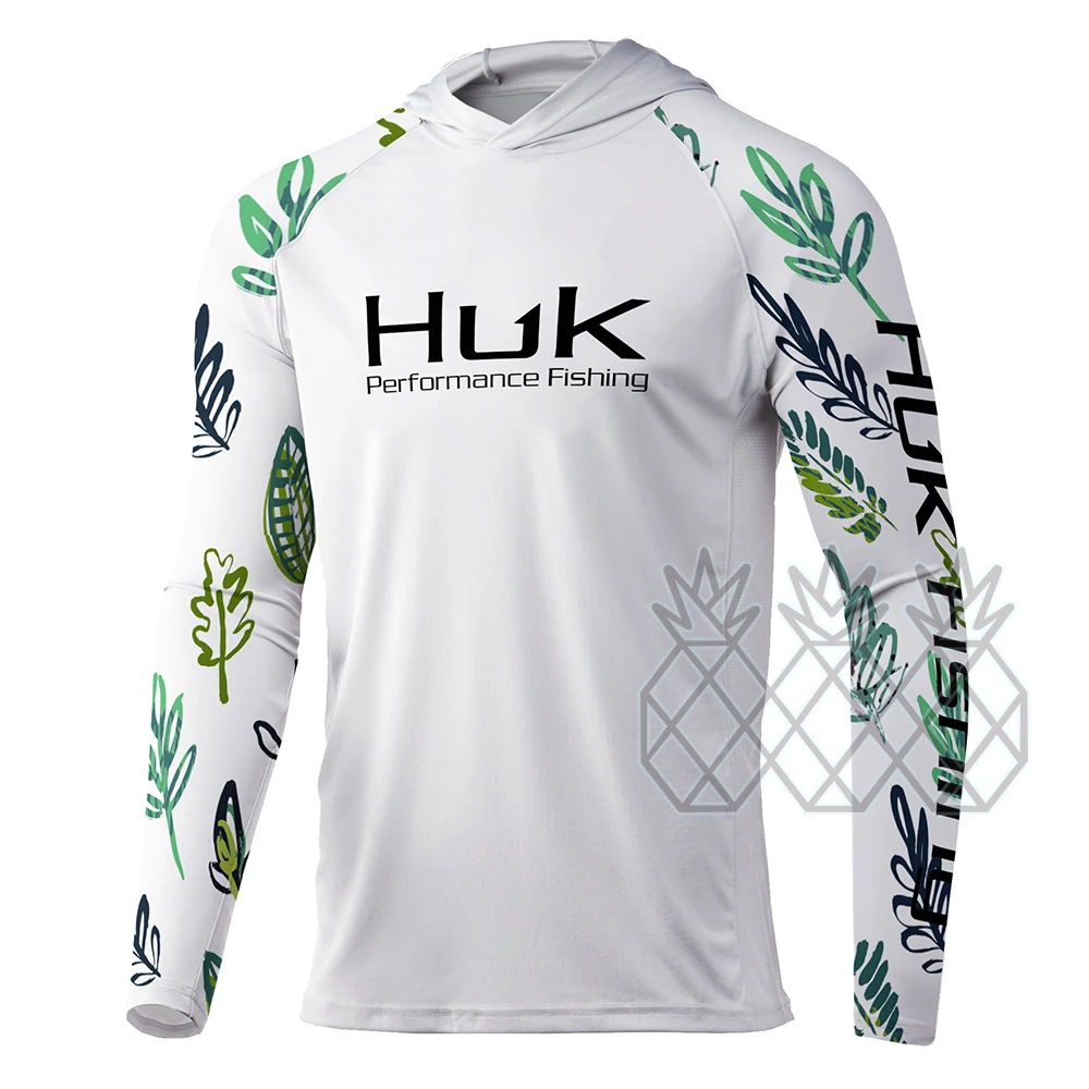 

HUK Fishing Performance Shirt White Men's Long Sleeve Fishing Shirts Sun Protection Breathable Fishing Tops Anti-UV Fishing Wear