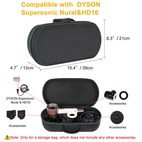 Imagen 2 del producto Estuche de transporte duro, bolsas de almacenamiento para secador de pelo Dyson Supersonic HD08/HD15/HD16, caja portátil de viaje duradera para accesorios Dyson