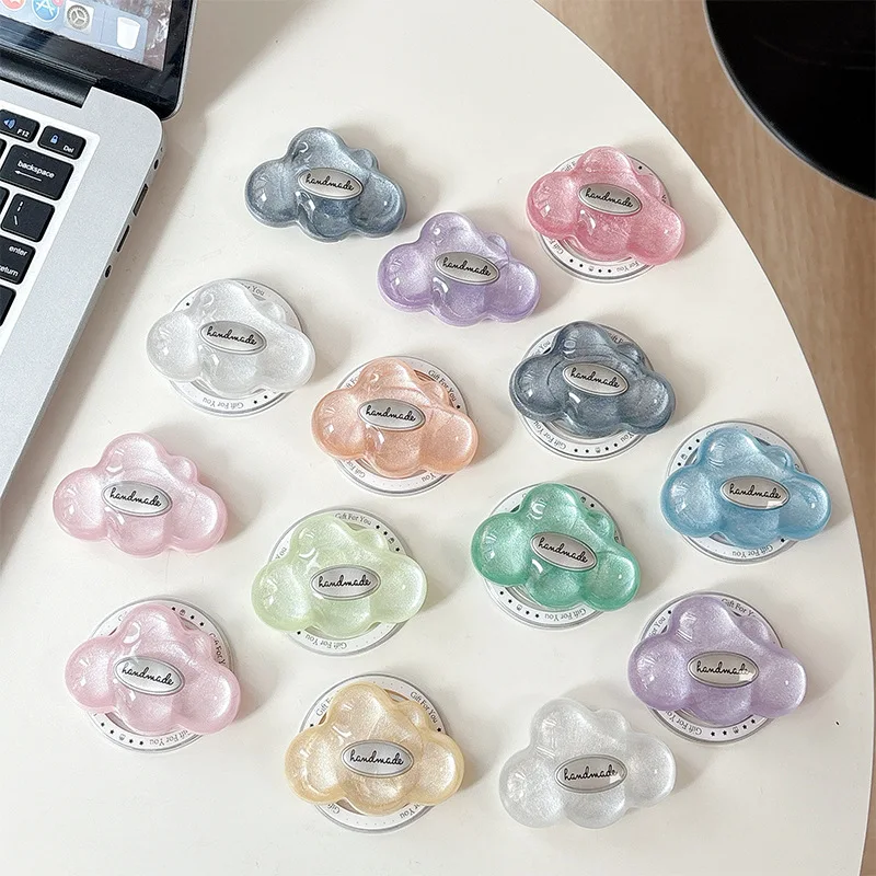 

Glitter Three-dimensional Cloud Mobile Phone Case Magnetic Bracket Airbag Telescopic Ring Paste Desktop Support Frame Korean Ins