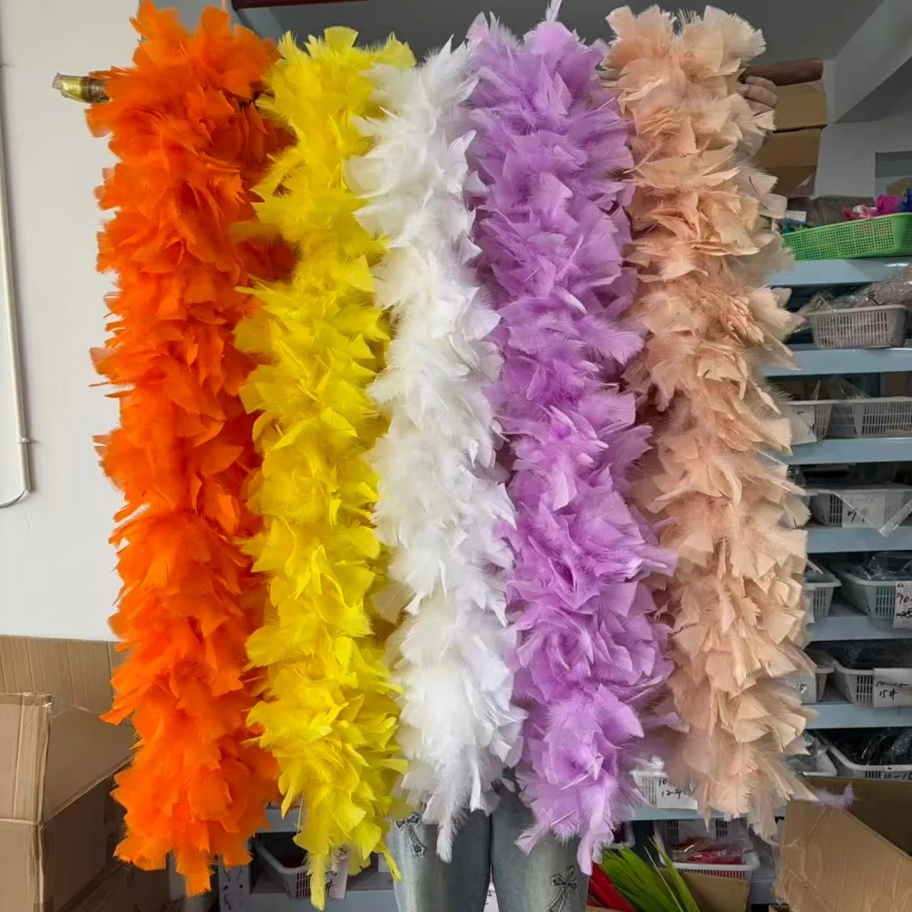 Large Turkey Feather Boa 200G Thick Plumes Shawl for Wedding Party Costume Sewing Christmas Tree Handicrafts Accessories 2Meters