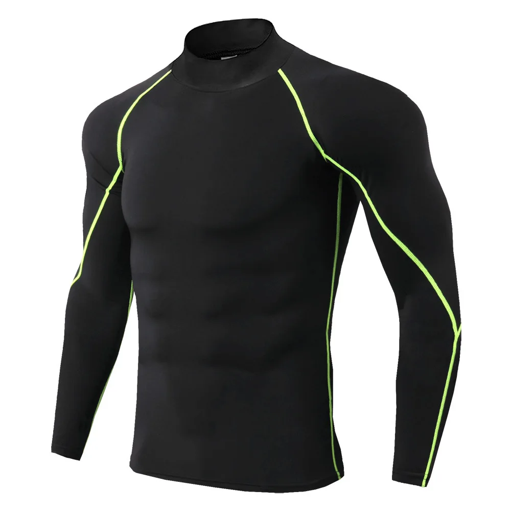 Long Sleeve Compression MMA BJJ Wrestling Cross Training Rash Guard High Collar Fitness Top