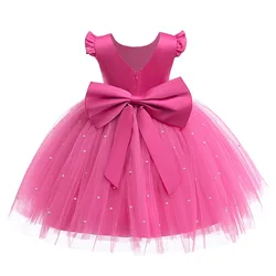 Girls Elegant Princess Dresses for Party Birthday 2 3 4 6 7 8 Years Kids Ceremony Pink Ball Gown Barbie Baby Children Clothes