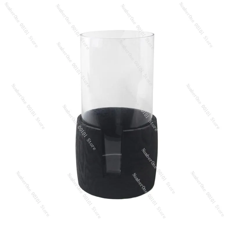 Black Carbonized Wooden Hydroponic Vase Decorative Flower Bucket Fish Tank Desktop Ornament Rustic Craft Planter for Villa Home