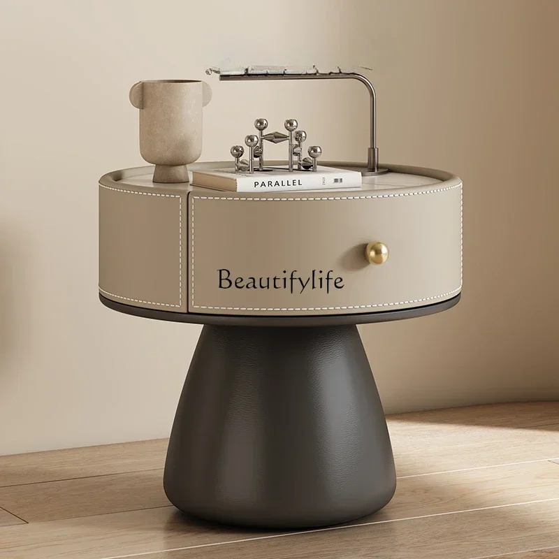 

56 Household bedroom solid wood bedside table new light luxury high-end Italian round