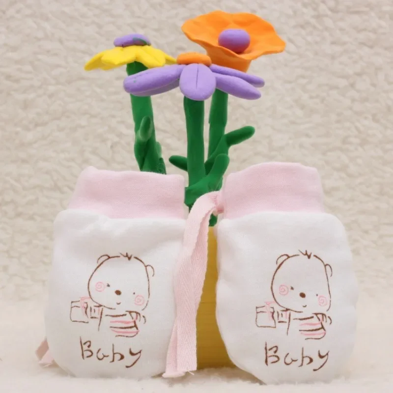 Thin Spring/Summer Baby Gloves Infant Products Baby Care Gloves Neonatal Cotton Cartoon Drawstring Tie Anti Scratch Face Gloves