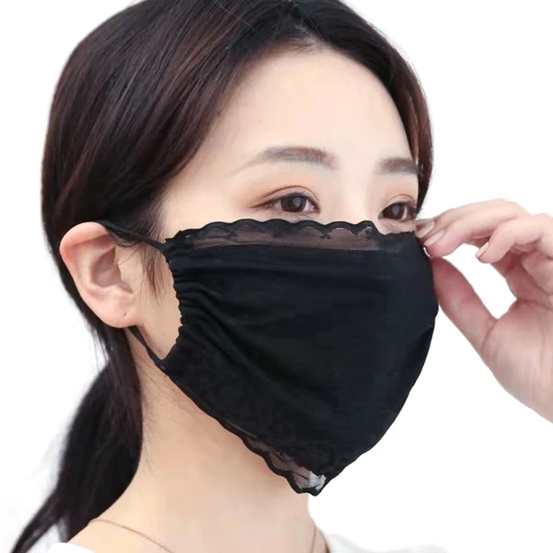 Maschera di pizzo con protezione solare a fiori in tinta unita sottile orecchio appeso all'aperto maschera di protezione UV protezione UV parasole protezione solare copertura per il viso