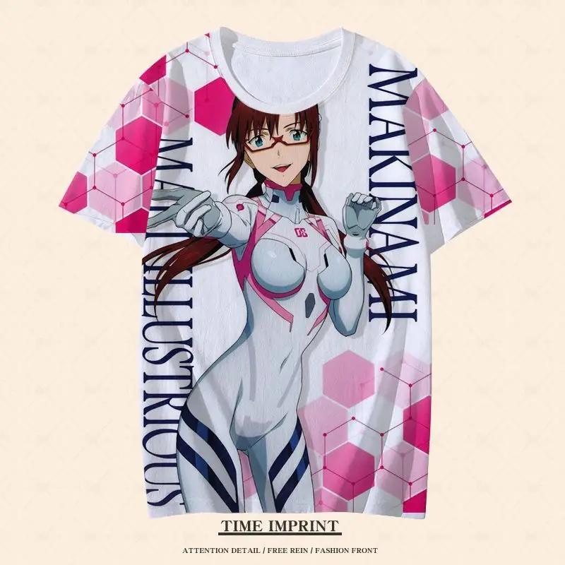 EVA-Anime Neon Genesis Evangelion Asuka camiseta para meninos e meninas, secagem rápida, manga curta, Mari Makinami, top solto, moda