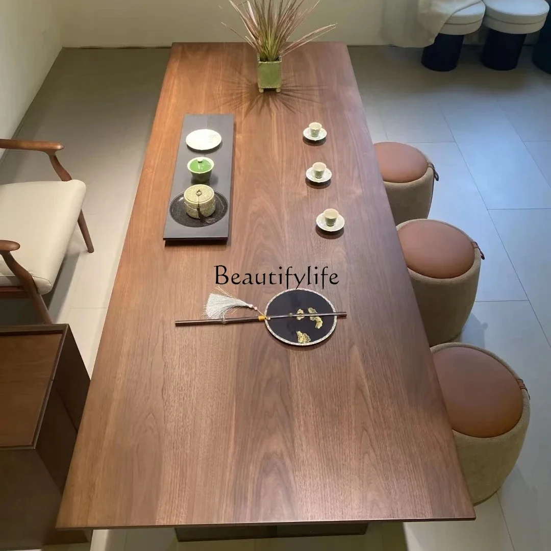 

yj7 Light luxury solid wood tea table modern new simple office tea room retro style