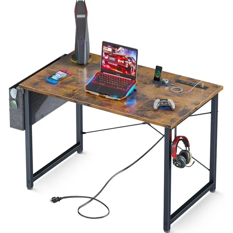 

AODK Small Computer Desk with Power Outlet for Small Space Home, Office Student Laptop Writing Desk with Storage