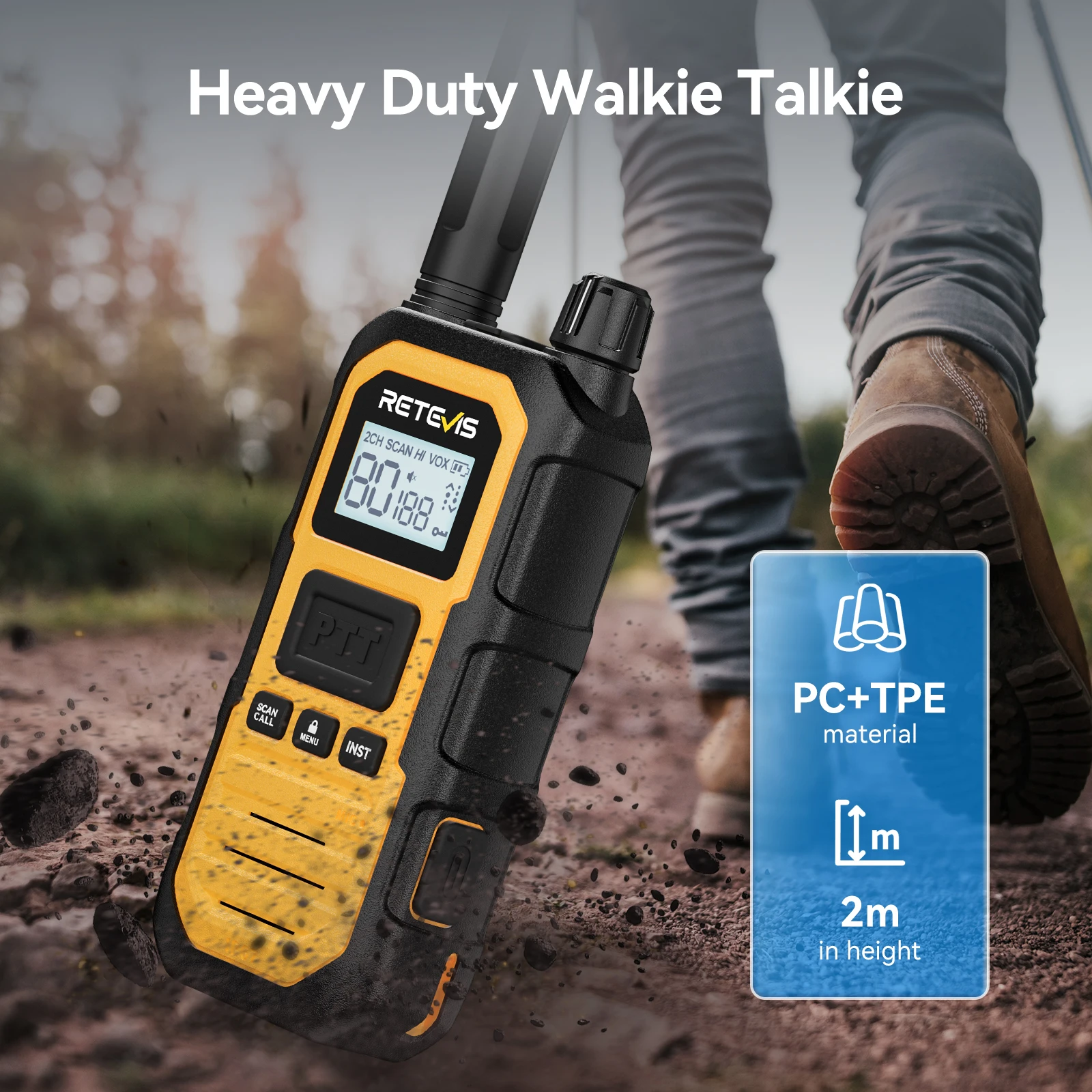 Retevis RB448Plus Walkie-Talkie UHF CB Robustes IP67-zertifiziertes 4W Hochleistungs-Funkgerät mit Ein-Tasten-Voreinstellung für Raue Umgebungen – Detail 4