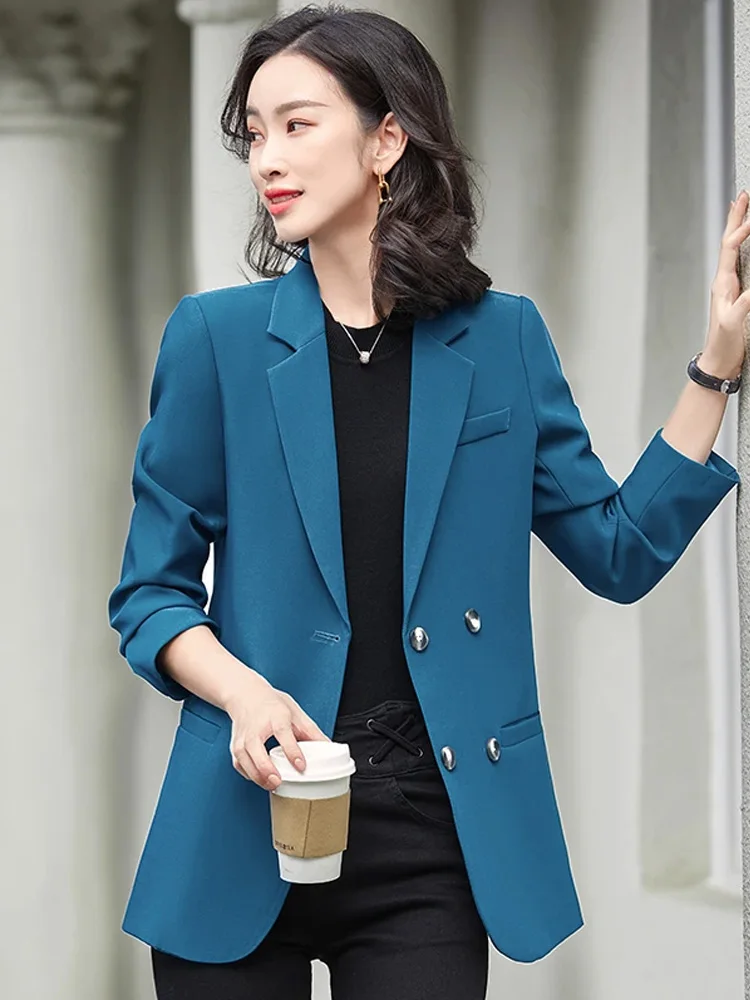 

YIBAKA Slim Blazers for Woman 2024 New Fashion Office Ladies Long Sleeve Blazers Chic Turn Down Collar Single Button Coats