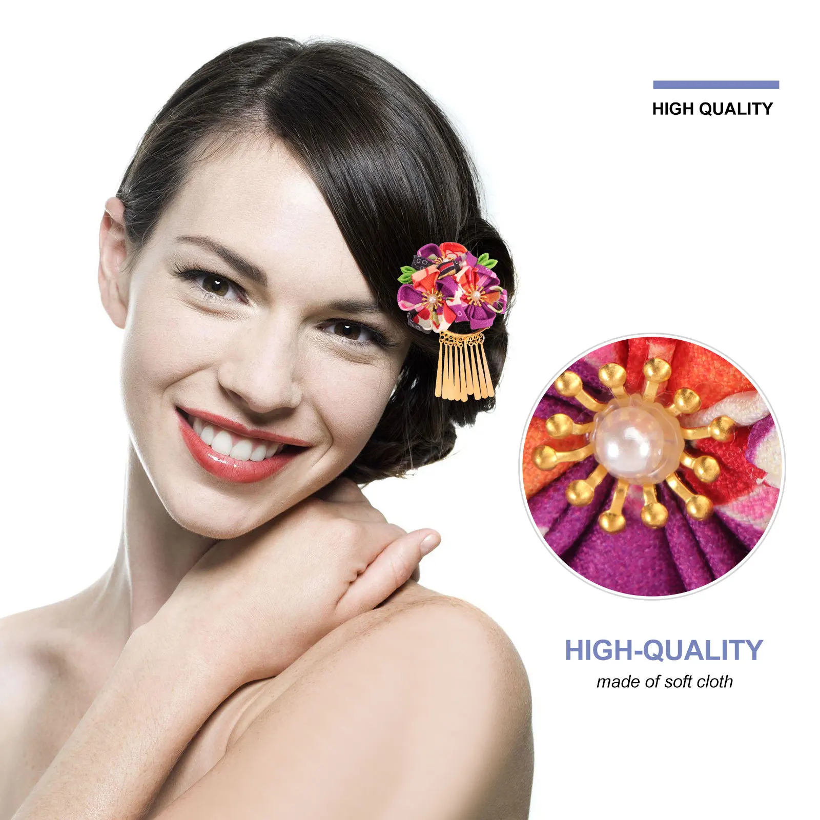 

1pcs Japanese Style Flower Hair Clips For Hanfu Kimono Costume Wedding Festival Cosplay Accessory Pink