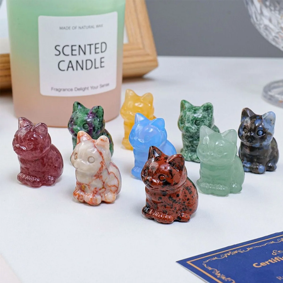 Natural Crystal Cat Ornaments Hand-carved Kitten Crystal Original Stone Gem DIY Animal Handicrafts Artworks