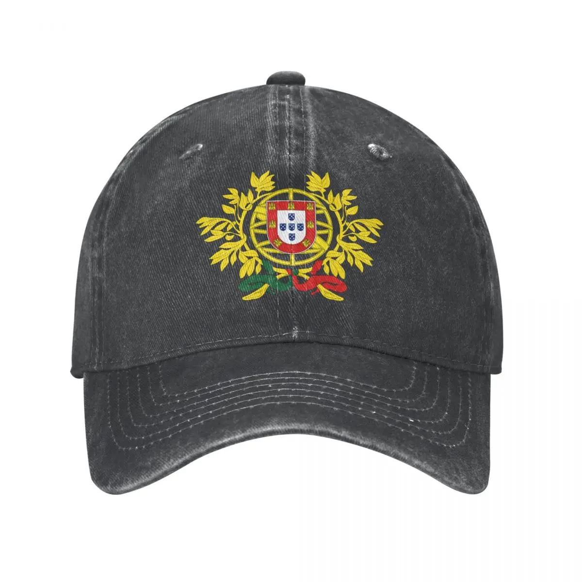 Men Baseball Cap Portugal Emblem Charcoal Washed Denim Classic Vintage Cotton Dad Trucker Hat Unisex Adult