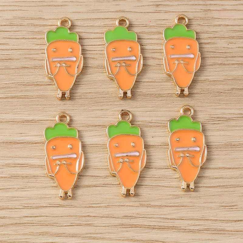 10pcs 10x23mm Cartoon Enamel Food Carrot Charms Pendants for Jewelry Making Earrings Necklaces Bracelets DIY Crafts Accessories